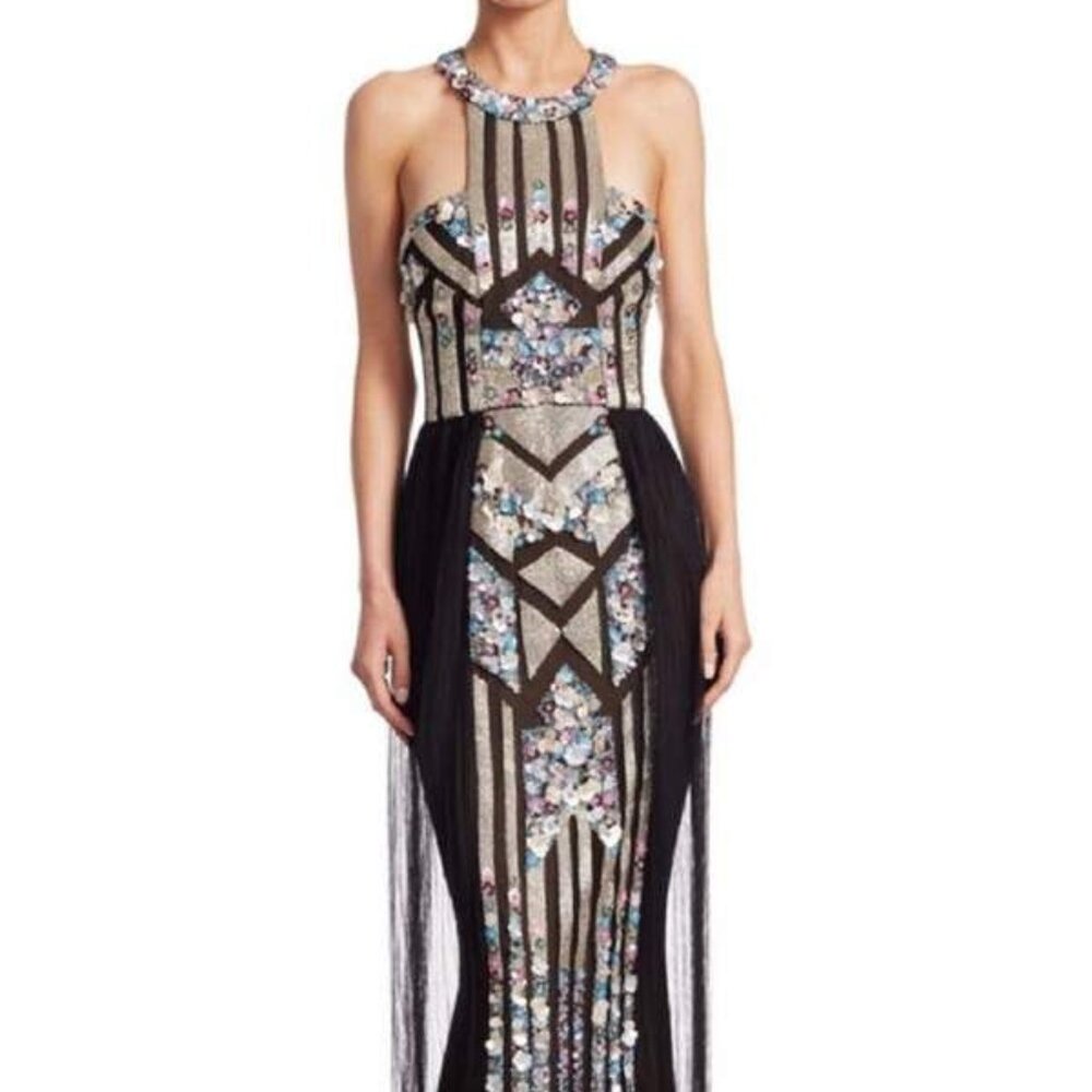 Marchesa Notte Art Deco Sequin Mermaid Evening Gown - Size 10 - Picture 2 of 8